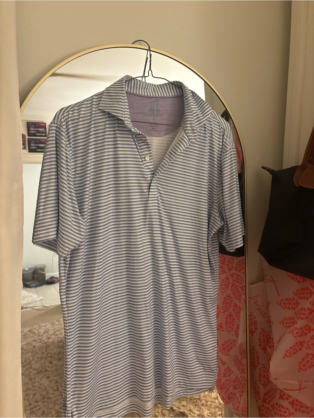 johnnie-O Blue, Purple, and White Stripe Polo Shirt